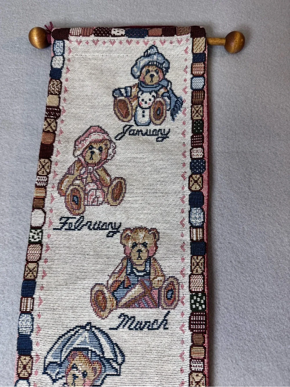 Vintage Teddy Bear Months of the Year Wall Hanging Tapestry